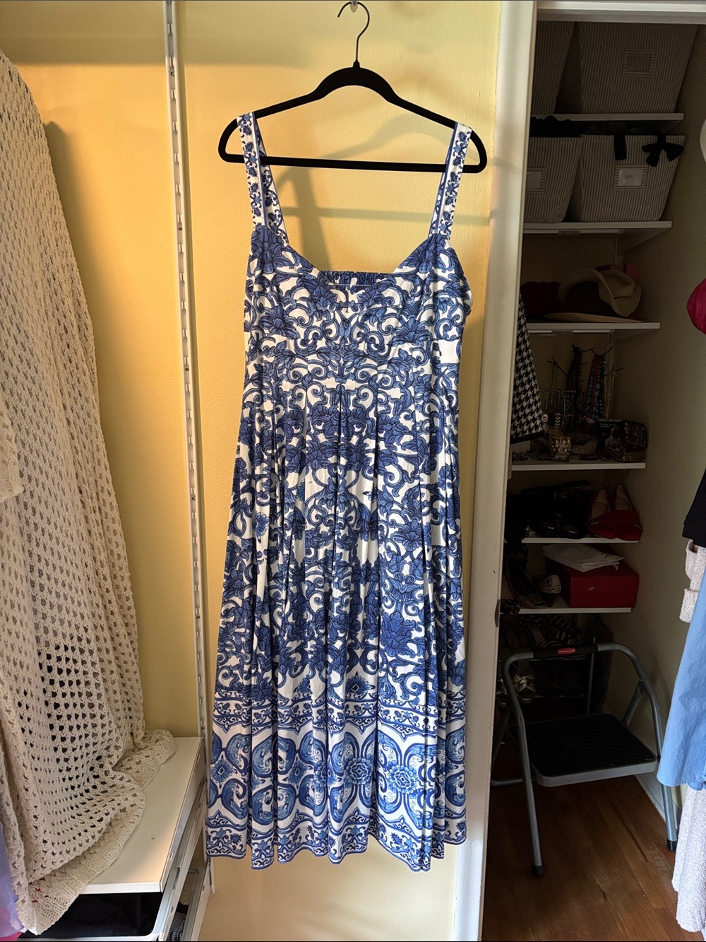 ANTONIO MELANI Blue and White Printed Midi Dress